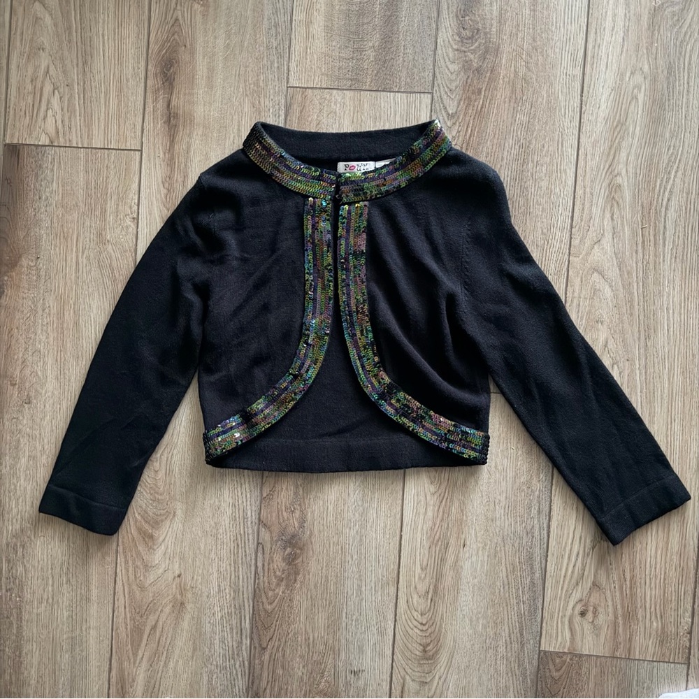 POUT Black Sequin Bolero Cardigan Women’s L Cropped Y2K Glam